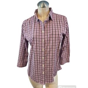 3/$25 Lands' End Size 10 No Iron Button Down Shirt Purple White Check